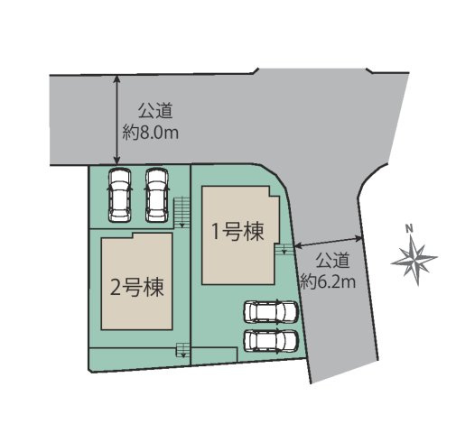 大野城市つつじヶ丘3丁目第1-2棟（2号棟）の区画図|配置図（2号棟）