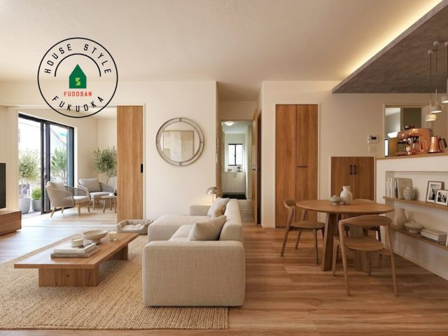 福岡市東区奈多1丁目第3-1棟（1号棟）の居間・リビング|明るく開放的なリビングダイニングは豊かな陽光が注ぎ込み、やすらぎの空間を演出してくれます。ご家族で楽しいひとときをお過ごし下さい。※家具はCGを合成したものです。