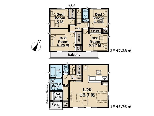 【間取り】 | 志木市下宗岡4丁目　新築一戸建住宅　全1棟　(丸井志木店) | 東南向きのバルコニーからは心地よい陽射しが差し込み、明るく開放的な住まいです。
家族との会話が弾む対面キッチンを採用し、料理をしながらリビングの様子を見守れます。