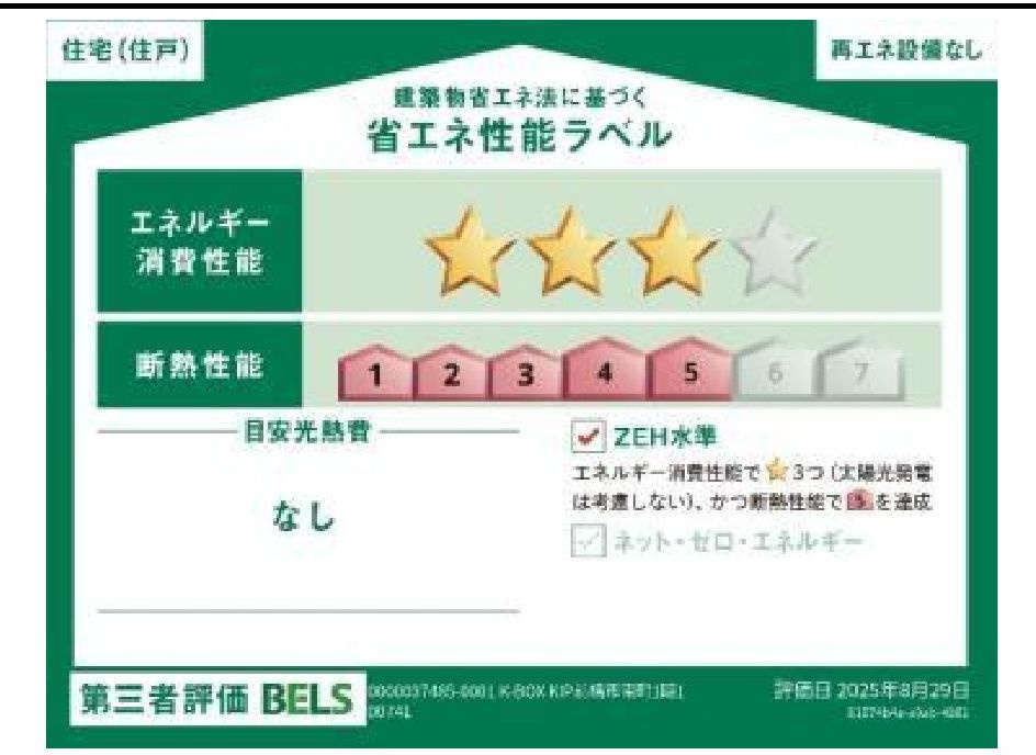 K-BOX　前橋市南町１期　１号棟　新築住宅の省エネ性能ラベル|省エネラベルも高水準です！