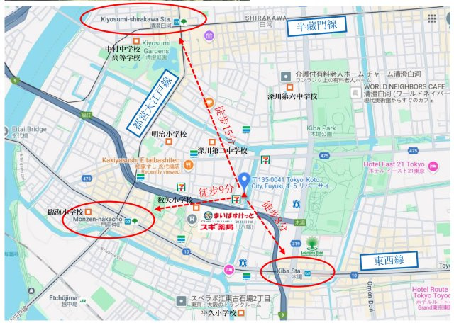 【東京都】江東区冬木　1棟収益マンション　リバーサイド凌宇の地図