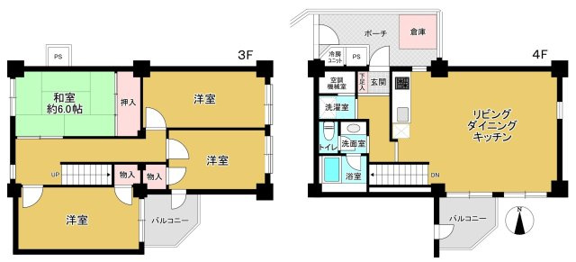 検見川パークマンションB棟の間取り|◆和室１室・洋室3室◆メゾネットタイプ
