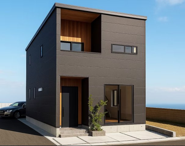 中央区鴨江3丁目　B号地の外観パース|B号棟　スタイリッシュで重厚感のある外観です。
濃い色味は雨だれなどの汚れが目立ちにくいです。