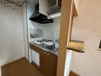 ミニ冷蔵庫付・収納スペースありのシステムキッチン
