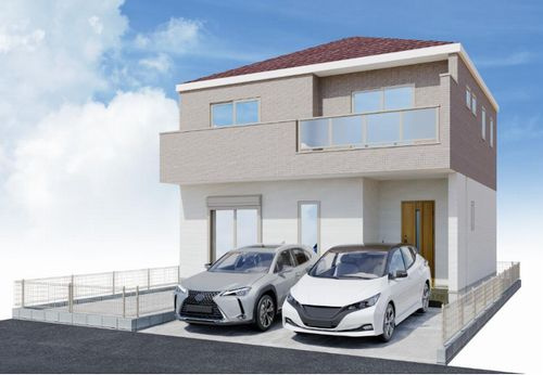 【外観】 | 【仲介手数料０円】茅ヶ崎市円蔵3期　新築一戸建て　2号棟　全2棟 | 外観パース　茅ヶ崎市円蔵3期　新築一戸建て　2号棟　全2棟