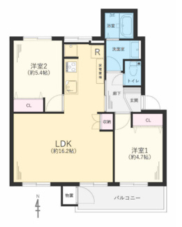 【間取り】 | 東難波住宅１号棟 | お二人様におすすめの２LDKの 間取りです♪南向きで陽当たり良好です！！