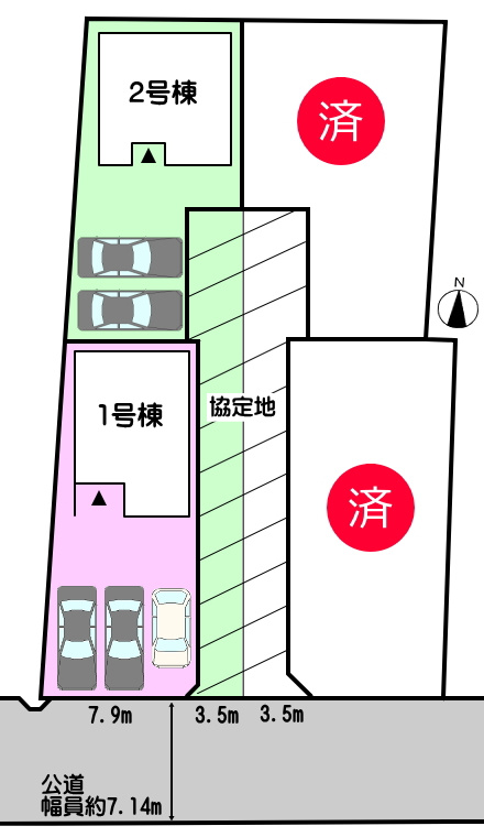 碧南市松江町の区画図|2号棟　並列駐車2台
