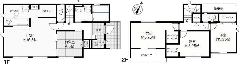 土佐市蓮池 -3期2棟1- 新築戸建ての間取り|1号地