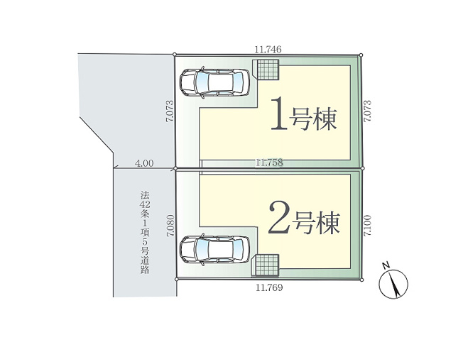 【区画図】 | 志木市柏町1丁目　新築一戸建住宅　全2棟　(志木本店) | 整形地に立地。志木第三小学校まで徒歩5分（約350m）、志木中学校まで徒歩8分（約600m）で、通学も安心です。