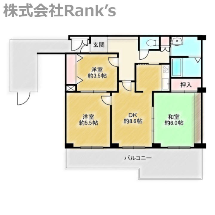 ベルヴィル朝霧の間取り|間取り図はこちら♪部屋数が多いのでファミリーにオススメ♪
