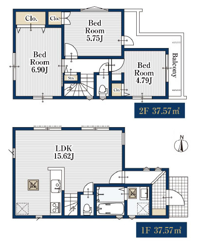 杉並区阿佐谷北6丁目　低層エリアの閑静な住宅街　限定3棟の間取り|1号棟　2LDK+S+WIC+カースペース　敷地面積 82.02ｍ2　建物面積 80.83ｍ2