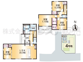 【間取り】 | 奈良市押熊町の新築一戸建 全５区画 | ４号地間取図