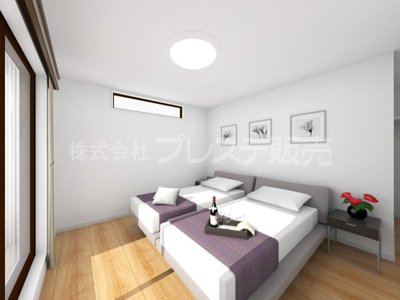 【洋室】 | 奈良市押熊町の新築一戸建 全５区画 | １号地２階洋室（主寝室）完成イメージ／全室南向きですので、陽あたり良好です♪