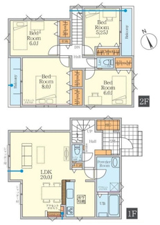 【間取り】 | 座間市南栗原6丁目  1号棟 6期 | 都市ガス　網戸標準仕様　シャッター2箇所付　Ｗロックディンプルキー　両面バルコニー　食洗機・浄水器　浴室乾燥機+窓　全居室収納　全室2面採光