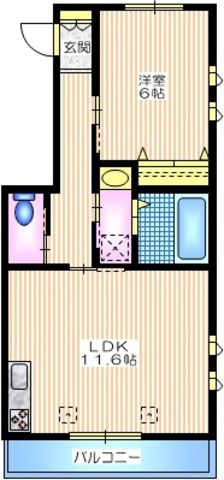 ＮＥＲＩＮＥ ＫＡＭＩＵＭＡの間取り|２階南東向き角部屋２面採光　ゆったり広めの１LDK