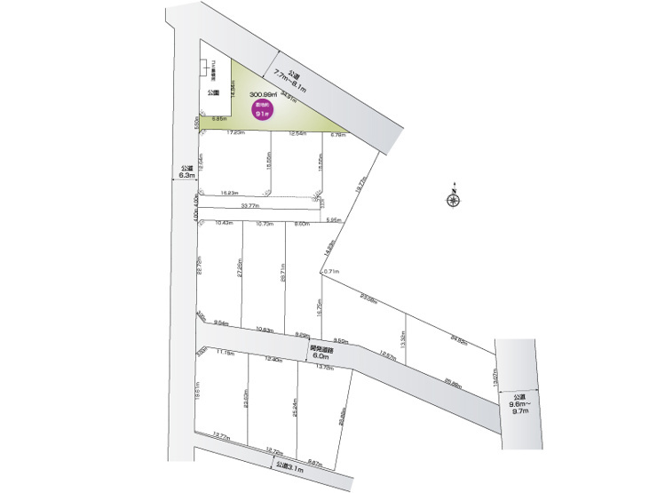  上岩瀬 （全12区画）1号棟 区画図：敷地面積300.99㎡（91.04坪）