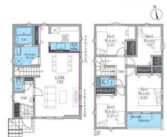 【間取り】 | 厚木市南町  2号棟 2期 | 都市ガス　南向きバルコニー　網戸標準仕様　シャッター1箇所付　Ｗロックディンプルキー　食洗機・浄水器　浴室乾燥機+窓　全居室収納　全室2面採光