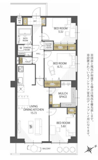 【間取り】 | ヴァンヴェール入間 | 3LDK+マルチスペース　専有面積:81.90ｍ2　バルコニー面積:7.56ｍ2