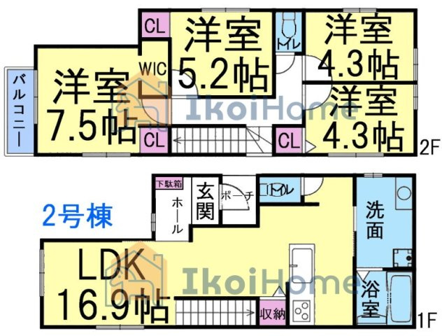 明石市太寺天王町　全3棟　2号棟　新築戸建の間取り|【ホームページに現地動画掲載中】●年中無休：当日予約可●4LDK！リビング広々16.9帖！！