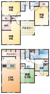 【間取り】 | LiveleGarden.S第2下野緑　1号棟 | 南向きで陽当たりの良い間取りです