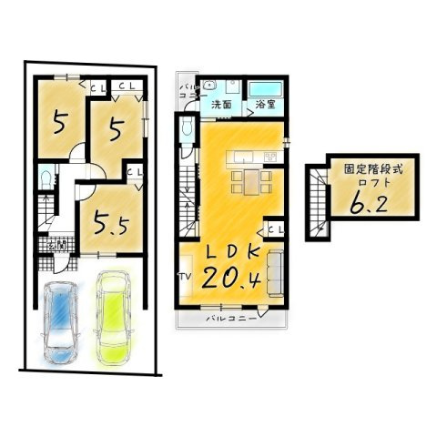 上桂御正町　新築参考プランB　建築条件付土地の土地図＋建物プラン例|【土地2200万円　建物1999万円　建物面積81.24㎡】