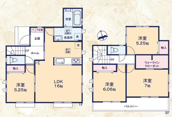 【間取り】 | 駿河区向敷地14期　新築戸建　D号棟 | 使い勝手の良い４LDK♪フラットな生活が可能な一階居室のある間取です！