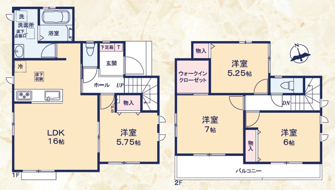 【間取り】 | 駿河区向敷地14期　新築戸建　C号棟 | 使い勝手の良い４LDK♪フラットな生活が可能な一階居室のある間取です！