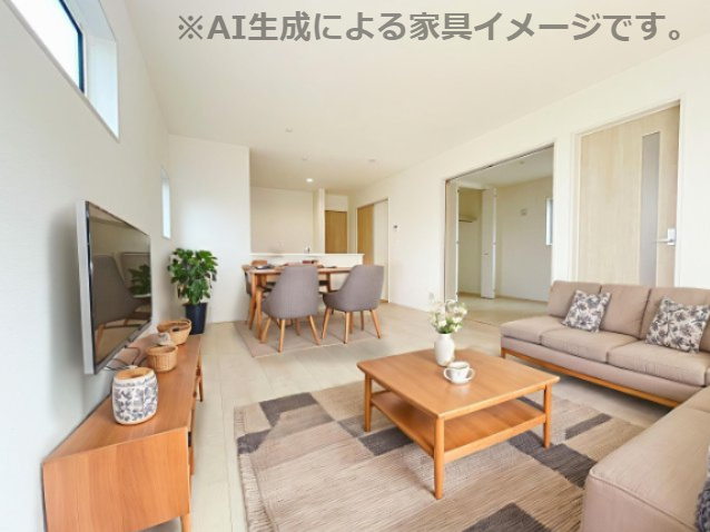 新築戸建・新築建売　伊勢崎市長沼町【長期優良住宅】豊受小・第四中の間取り|【4LDK+納戸】2階へ行くのにリビングを通るので、自然と「ただいま」「おかえり」が生まれやすい♪