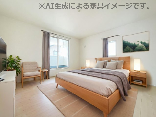 新築戸建・新築建売　伊勢崎市長沼町【長期優良住宅】豊受小・第四中の居間・リビング|対面キッチン付きの広いリビングは来客や小さなお子様がリビングにいても会話をしながら料理ができます！