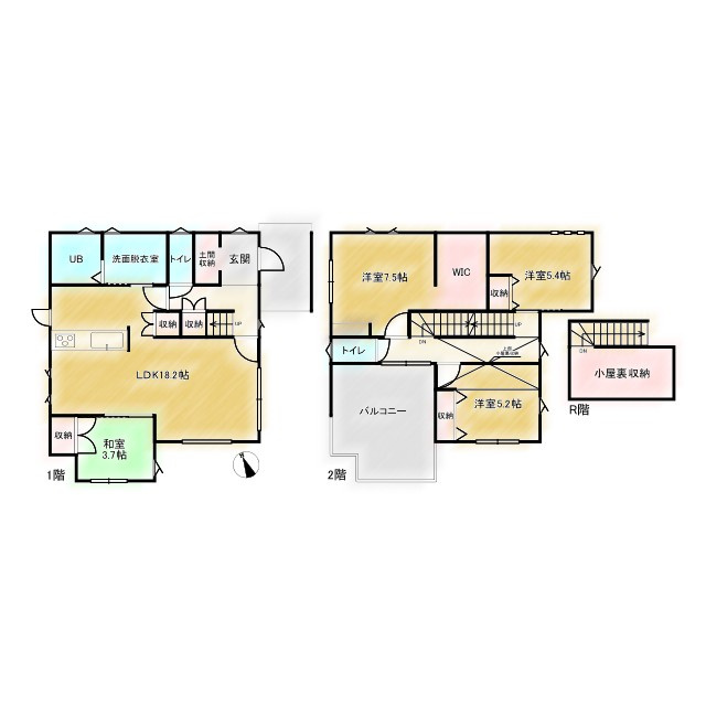 加古川市加古川町粟津の間取り|間取り図はこちら♪季節物の収納に便利な小屋裏収納付き！