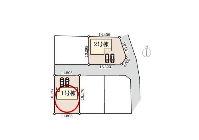 リーブルガーデンS渋川市行幸田第2　1号棟の区画図|駐車場３台以上ご用意しています！来客時も重宝します♪
前面道路も広く車の出し入れもしやすいです！