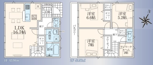 新築一戸建て 所沢市下富　全３棟の間取り|3LDK＋収納やテレワークにも活用できる２帖のスペース付き♪