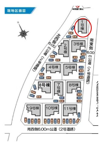 第3富士見町時沢　新築戸建　1号棟の区画図|駐車場4台ご用意しています！来客時も重宝します♪