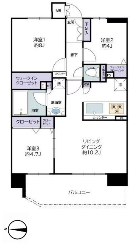 アビダス舎人テラスの間取り|アビダス舎人テラス：西向き！全居室収納・窓が付いた３ＬＤＫエアコン付きリフォーム物件です！