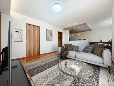 【居間・リビング】 | 【LDK　CG家具設置イメージ】
※画像に含まれる家具家電はCGで作成したイメージです。実際の物件には付帯しません。