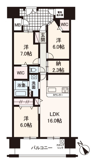 【間取り】 | ディーレスティア堺・光明池 | 納戸や大容量WICを2部屋に設けた収納豊富な3LDK。お部屋が片付き、居住空間を有効的にご活用いただけます！