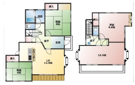 川越市吉田　5LDK+カースペース付き　中古戸建の間取り