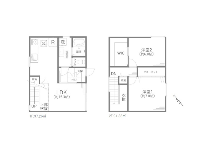 【間取り】 | 志木市本町2丁目　中古一戸建住宅　(志木本店) | 閑静な住宅地に立地する2LDKの中古一戸建住宅。
新規リフォーム済みなのですぐに新生活が始められます。