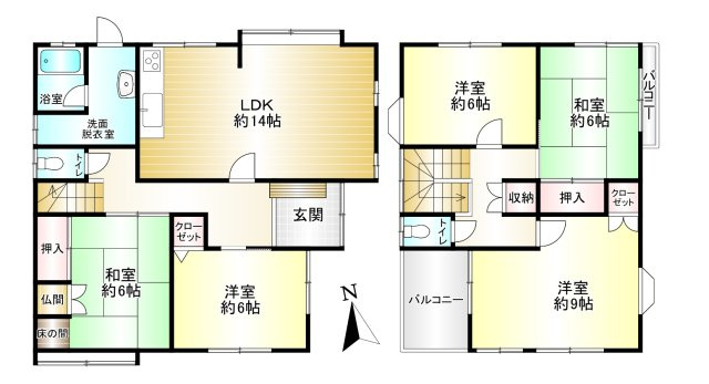 香芝市逢坂4丁目の間取り|5LDK 　土地面積：132.98㎡　建物面積：115.10㎡　駐車スペース2台