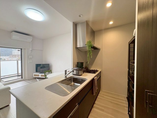 イーグルコート大津フロント 5Fのキッチン|ご家族とコミュニケーションの取りやすい対面キッチンです。食器洗浄乾燥機付き。