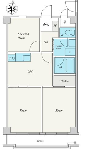 【間取り】 | セントヒルズ鶴川 | 2SLDKは、サービスルーム、二つの居室、リビングダイニングキッチンを備え、収納と趣味の空間を確保できます。リビングで家族団らんを楽しめるため、ファミリーにとって非常に魅力的な間取りと言えるでしょう。