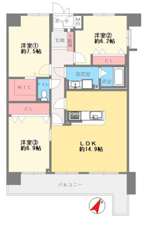 【間取り】 | エンゼルハイムリバーサイド武庫川 | 新婚様からファミリー様まで幅広くおすすめの３LDKの間取りです♪