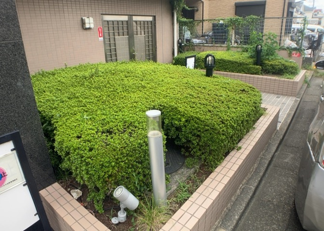 【中庭】 | ライオンズマンション八王子北野 | 中庭（パティオ）とは、一つの建築物の内部に設けられた、壁などで囲われている庭のことを指します。コの字型、ロの字型が主流ですが、L字型の中庭もあります。最近では、インテリア性の高さからも人気があります。