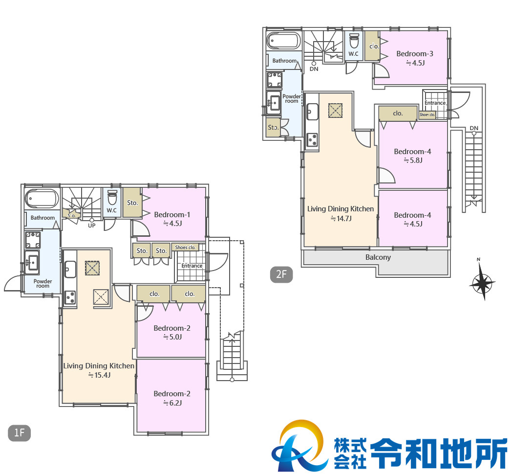 中古戸建　茅ヶ崎市東海岸南3丁目の間取り|2世帯住宅としても利用可能な1階3LDK+2階3LDKの間取です