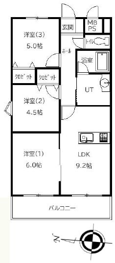 【間取り】 | 朝日プラザ一条橋 | 3LDK・最上階角部屋・眺望良好・地下鉄東西線「バスセンター前」駅徒歩4分
