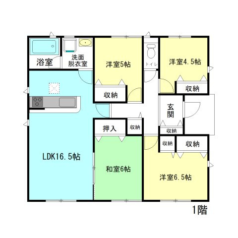 【間取り】 | クレイドルガーデン高崎市箕郷町白川第2ー⑥ | 和室付き4LDKの平屋住宅！
水回りを最短距離で結んだラクラク家事同線！