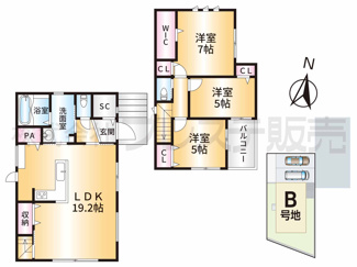【間取り】 | 生駒市あすか野南３丁目の新築一戸建 全２区画 | Ｂ号地間取図