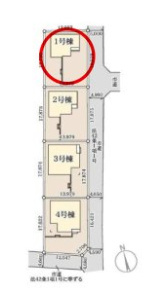 リーブルガーデンＳ第11　前橋市富士見町時沢　1号棟の区画図|駐車場４台以上ご用意しています！来客時も重宝します♪
並列駐車なので、車の出し入れもしやすいですよ！