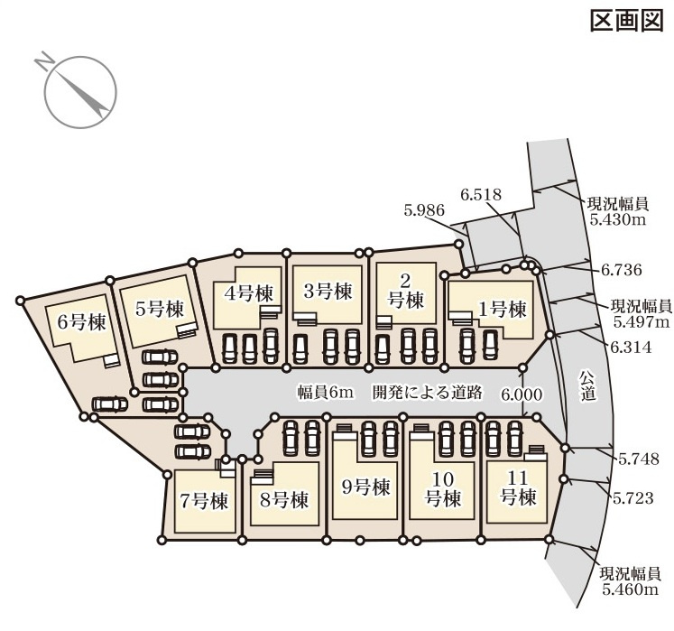 リーブルガーデン八重瀬町具志頭・１０号棟の区画図|区画図／10号棟／接道状況：中央側6ｍ私道