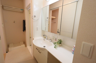 【洗面所】 | AIRY HILLS（エアリー ヒルズ） D棟 | 大型洗髪洗面化粧台（三面鏡）